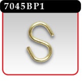 Brass Plated Metal "S" Hook - 7/8" size, 12 Ga. -#7045BP1