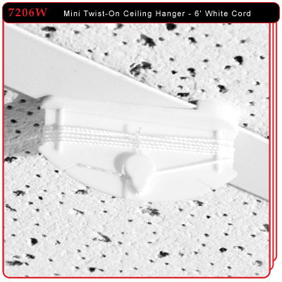Mini Twist-On Ceiling Hanger - 6' White Cord with Barbed End