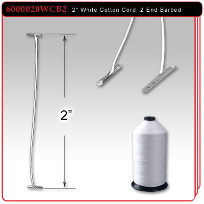2" White Cotton Cord, 2 End Barbed